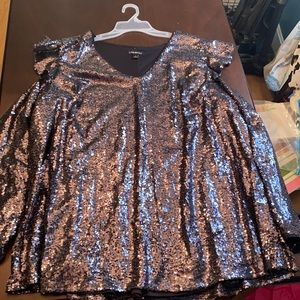 Sequin cold-shoulder top